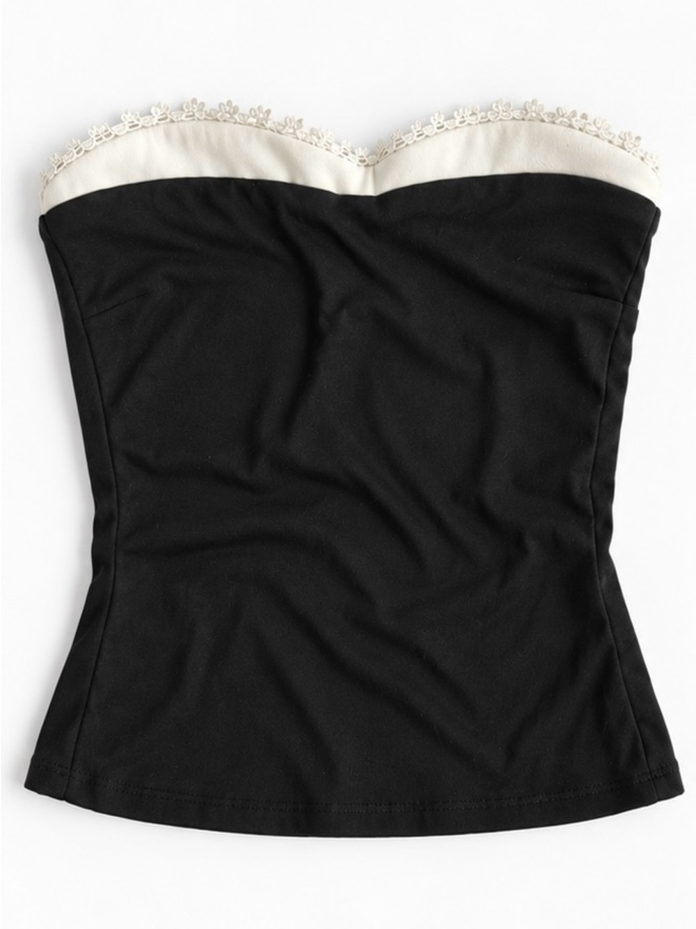 Zara Black Strapless Bustier Top with Cream Lace Trim